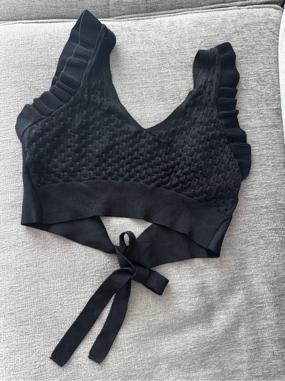 Mango Black Knit Tie-Back Crop Bralette Top